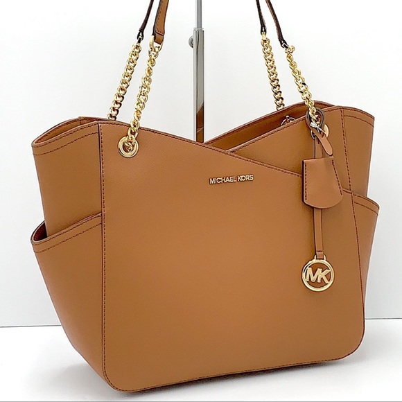 MICHAEL KORS LARGE X CHAIN LOGO SHOULDER BAG BROWN - Picture 1 of 16